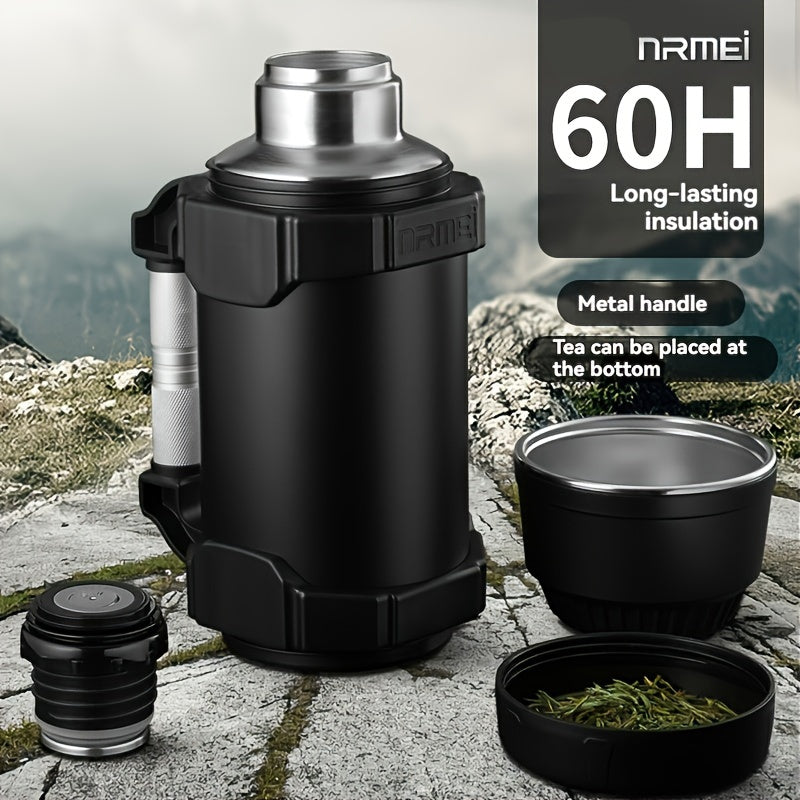 NRMEI Stainless Steel Travel Canteen – Large Capacity Portable Outdoor Vacuum Insulated Bottle with Tea Compartment, 60-Hour Heat Retention, 14+ Age Group Compatible, Dual 201 &amp; 304 Stainless Steel Construction