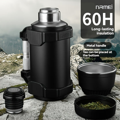 NRMEI Stainless Steel Travel Canteen – Large Capacity Portable Outdoor Vacuum Insulated Bottle with Tea Compartment, 60-Hour Heat Retention, 14+ Age Group Compatible, Dual 201 & 304 Stainless Steel Construction