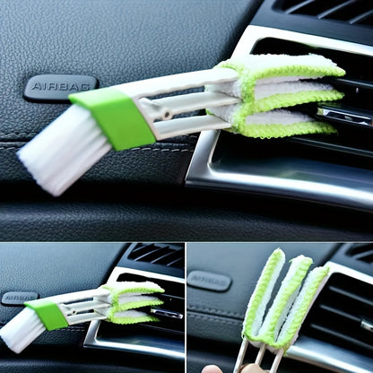 2-in-1 Car Vent & Interior Detailing Cleaning Brush, Multi-functional Non-Electric Dust Cleaner Tool for AC Outlet & Auto Interior Trim, Plastic Material