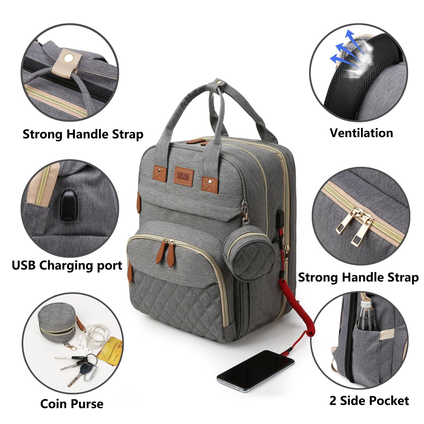 Lamroro Diaper Bag Backpack, Diaper Changing Station With USB Charging Port, Multifunctional Diaper Bag, Large Capacity Diaper Backpack With Changing Pad