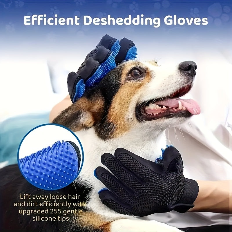 1pc Pet Grooming Gloves, Gentle Deshedding Brush For Dogs &amp; Cats, Easy Clean, Enhanced Five Finger Design For Long &amp; Short Fur