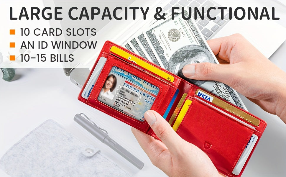 1pc Men's Ultra-thin Wallet, Simple Microfiber Rfid Blocking Double Folding Credit Card Holder