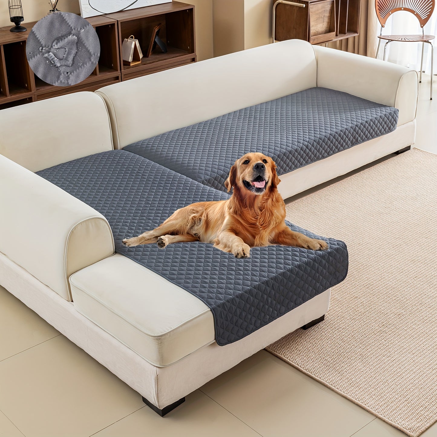 2PCS L-Shaped Sofa Protector Covers for Pets, Polyester Plaid Stain Resistant Couch Shields, Machine Washable Protective Mats for Extra Small to Large Dogs