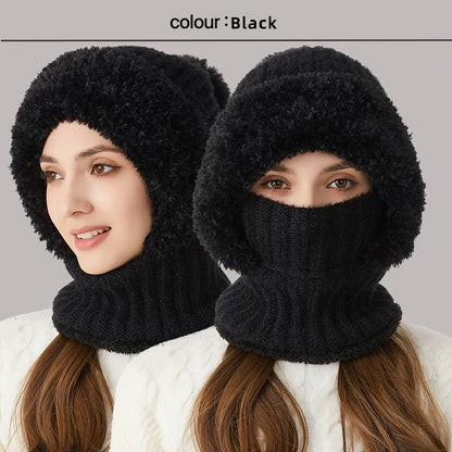 1pc Winter Warmth Acrylic Fleece-Lined Knit Beanie with Ear Flaps, Windproof Neck Gaiter Hood for Outdoor Cycling, Stretchable New Year'S Gift Hat, 100% Acrylic Woven Craftsmanship