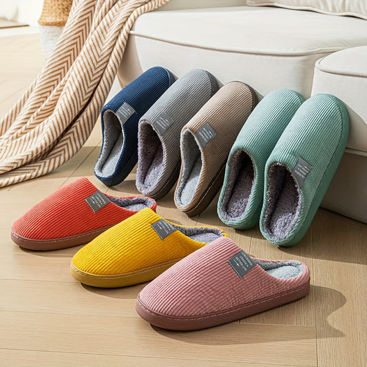 Solid Color Slippers, Casual Slip On Plush Lined Shoes, Comfortable Indoor Home Slippers