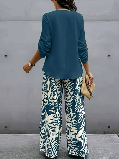 Conjunto de top y pantalón de manga larga con diseño elegante de primavera-verano