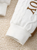 2pcs, Mama's Boy Pattern Textured Bodysuit And Pants For Baby Boys