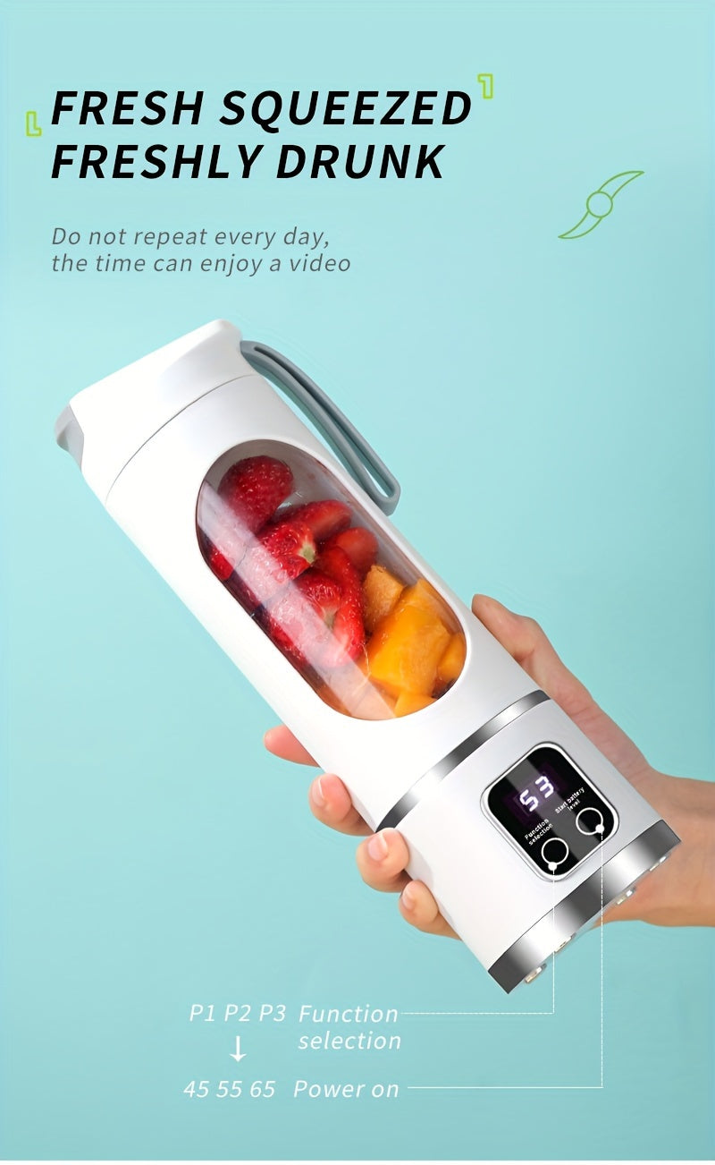 1pc, USB Rechargeable Portable Juicer, Mini Blender, Mini Ice Crusher With Three Modes, Digital Display And 12- Blades, Easy-to-Clean, Suitable For Travel, Fresh Juice Maker, Kitchen Stuff
