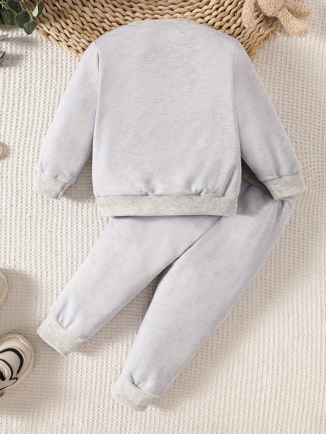 Adorable Bear Print Zip-Up Sweatshirt &amp; Joggers Set for Boys - Cozy Polyester Blend, Machine Washable - Perfect for Fall/Winter, Perfect for Outdoor