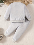 Adorable Bear Print Zip-Up Sweatshirt &amp; Joggers Set for Boys - Cozy Polyester Blend, Machine Washable - Perfect for Fall/Winter, Perfect for Outdoor