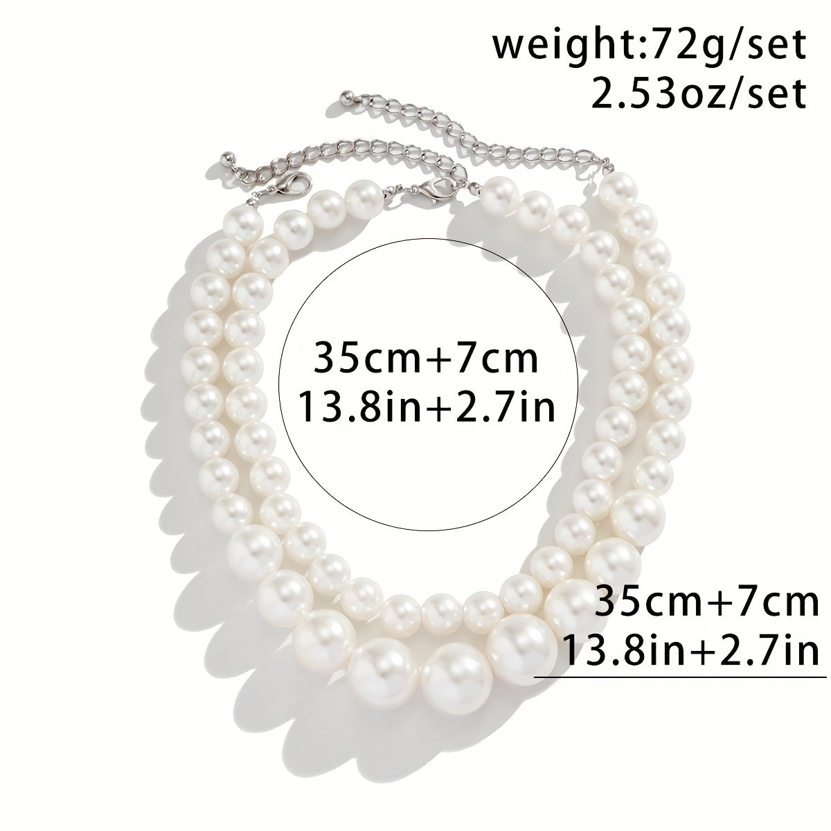 2pcs/Set Baroque Style Faux Pearl Beads Exaggerated Necklace Neck Jewelry Gift Decoration