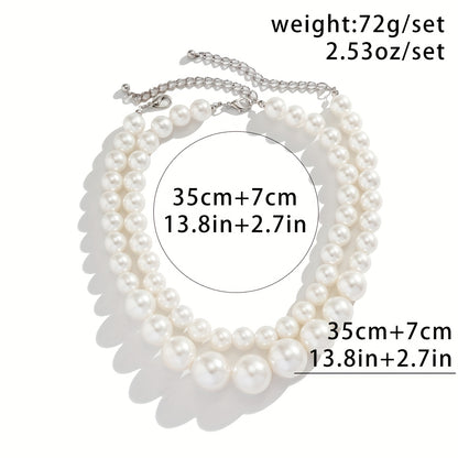 2pcs/Set Baroque Style Faux Pearl Beads Exaggerated Necklace Neck Jewelry Gift Decoration