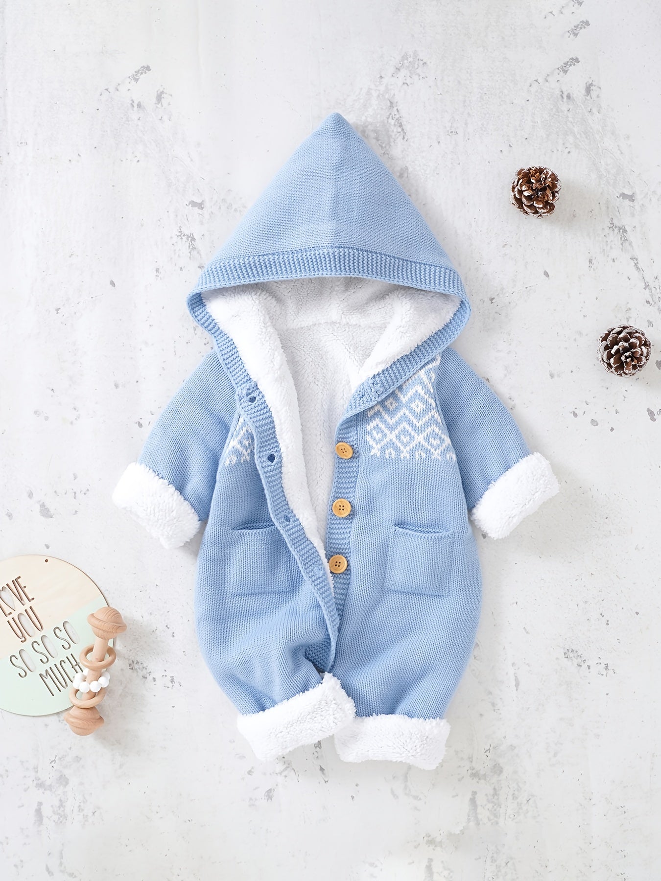 Newborn Boys And Girls Knitted Jumpsuit With Long Sleeve Hooded Pants Jumpsuit