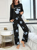 Girls' Autumn and Winter Cartoon Small Animals and Letters Cute 2-piece Home Clothes
