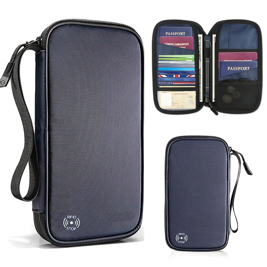 1pc Family Passport Holder With A Sim Card Slot And Eject Pin, RFID Blocking Passport Wallet, Waterproof Ticket Document Organizer Bag With Chain Strap, Up To 6 Passports 9 Credit Cards