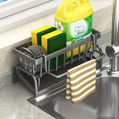 Kitchen Sink Organizer Box with Drain Tray, Robust Thickened Plastic Caddy for Soap, Sponge Holder, Dish Brush, and Kitchen Accessories - Uncharged Tools & Utensils Storage Solution