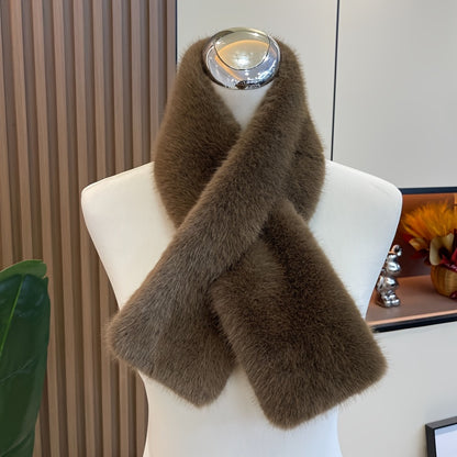 Women'S Luxurious Faux Fur Hat and Scarf Set, Winter Warmth Thickened Polyester Fox Fur Cap with Earmuffs, Elegant Festive Gift, Knitted No-Brim Hat, Non-Stretch, Hand Wash Only
