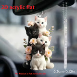 Charming Acrylic Cat & Floral Hanging Ornament - Versatile 2D Decor for Car Rearview Mirror, Bags & Keychains - Perfect Couple's Gift & Holiday Accessory