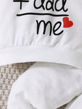 Conjunto de sudadera con capucha y pantalones de manga larga con estampado de letras "Love Dad and Mom" ​​de dos piezas para niños pequeños, ideal para exteriores.