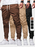 3pcs Solid Color Men's Regular Fit Jogger Sweatpants With Drawstring And Pockets, Chic And Trendy Trousers For Spring And Autumn Outdoors And Sports Wear