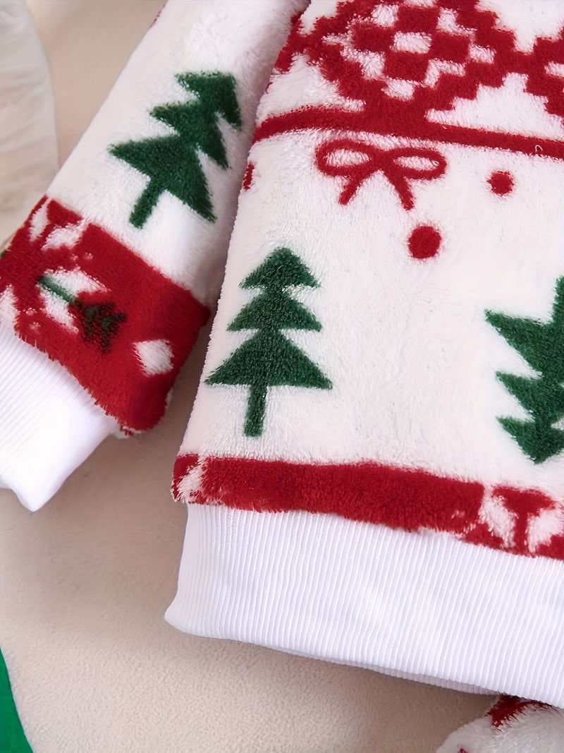 Traje de franela de otoño e invierno con estampado de dibujos animados de Navidad para niña, ropa interior cálida de dos piezas para niña