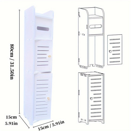 1pc Small Toilet Paper Holder Stand, Freestanding Bathroom Storage Cabinet, Narrow Corner Organizer with Doors, Bathroom Storage for Toiletries, Small Space Storage, Bathroom Shelves, Holiday Gift, Christmas Present