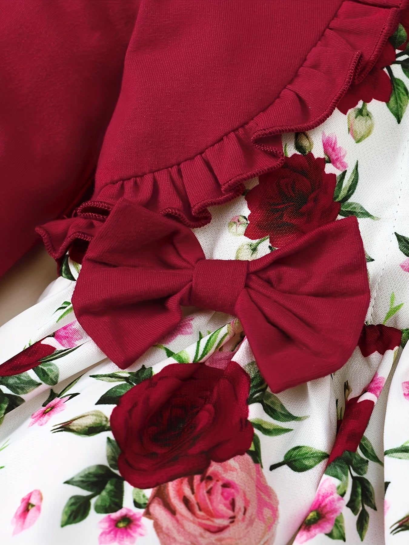 Vestido de dos piezas con estampado floral de ditsy y mangas largas para niñas