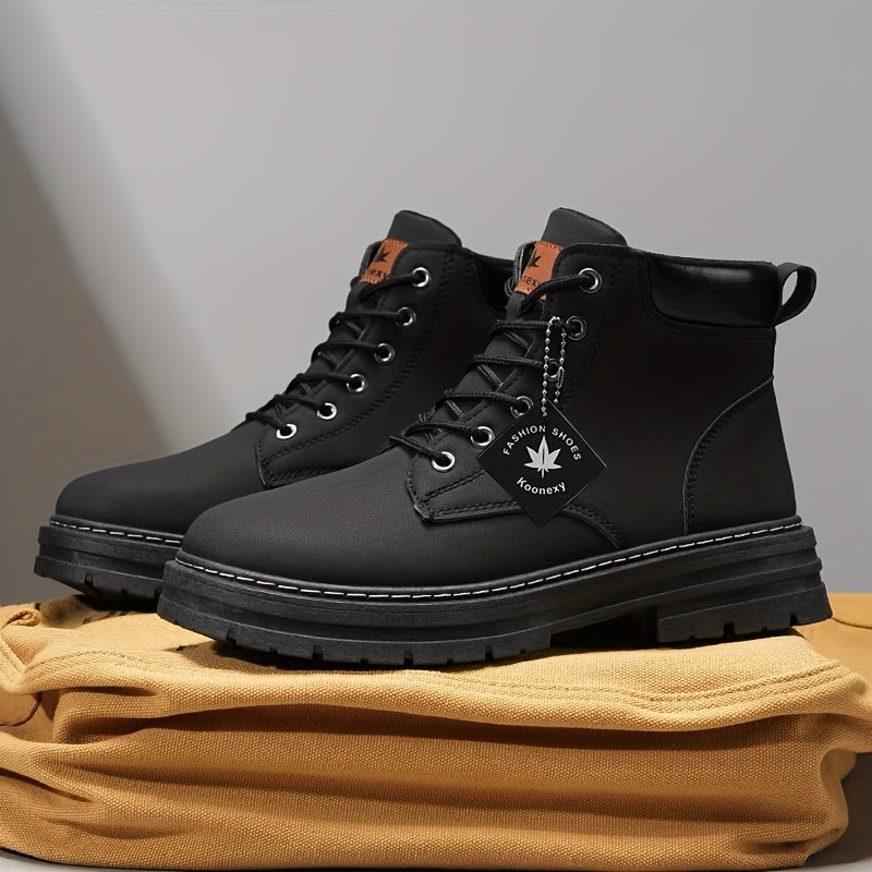 Men's Casual Ankle Boots - Versatile Lace-Up Shoes for Outdoor, Hiking &amp; Casual Attire, Durable Faux Leather with Non-Slip Sole
