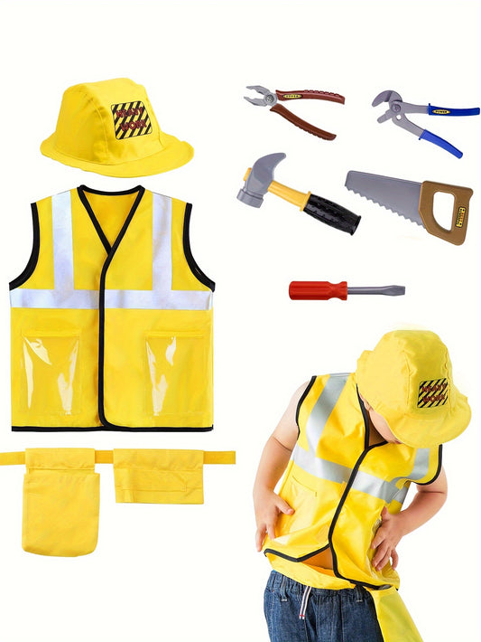 Construction Worker Costumes For Boys, Engineering Dress Up Clothes, Kid Builder Career Outfit, Role Play Toy Set, Halloween Birthday Gift