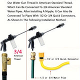 Pistola de agua de alta presión para lavado de autos, boquilla multifunción para manguera de jardín, rociador de varilla gruesa ajustable con punta de cobre chapado, adaptador universal de conexión rápida de 3/4" y 1/2" para herramientas de limpieza.