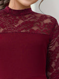 Elegant Girls' Lace-Trimmed A-Line Dress with Zipper - Solid Color, Stretchy Polyester Blend, Perfect for Spring/Summer/Fall