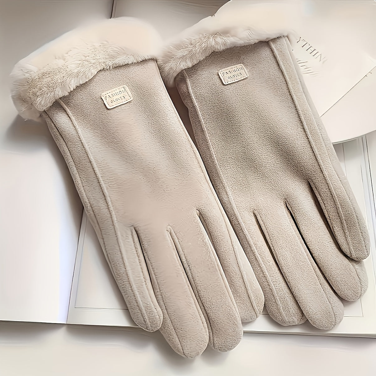 1 Pair Winter Warmth Gloves, Touchscreen Compatible, Plush Lining, Polyester Knit Fabric, Machine Washable, Fall/Winter Season Outdoor Leisure Protection