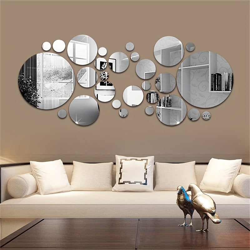 32pcs 3D Three-dimensional Round Acrylic Mirror Wall Stickers Background Wall Decoration Bedroom Living Room Office Kitchen Bathroom Waterproof Wall Stickers Home Decorations DIY Art Removable Self-adhesive Wall Stickers With