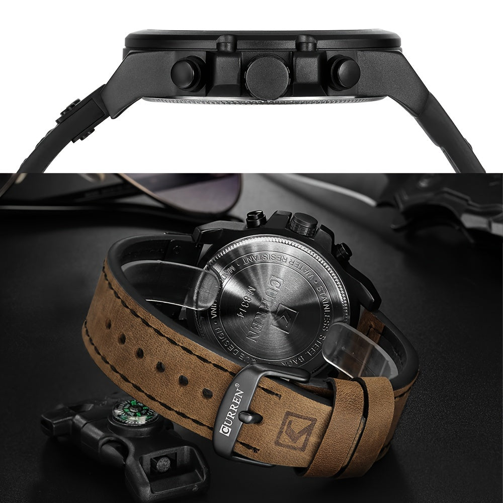 Reloj CURREN Cronógrafo para hombre, reloj de cuarzo clásico retro, reloj analógico con calendario, reloj de pulsera de cuero sintético con fecha.