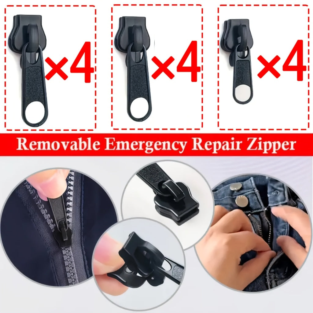 3/6/12pcs Instant Zipper Repair Kit, with Universal Design and Multiple Sizes, Portable Fast Repair Buckle, Replace Zipper, Suitable for Luggage and Clothing, Black