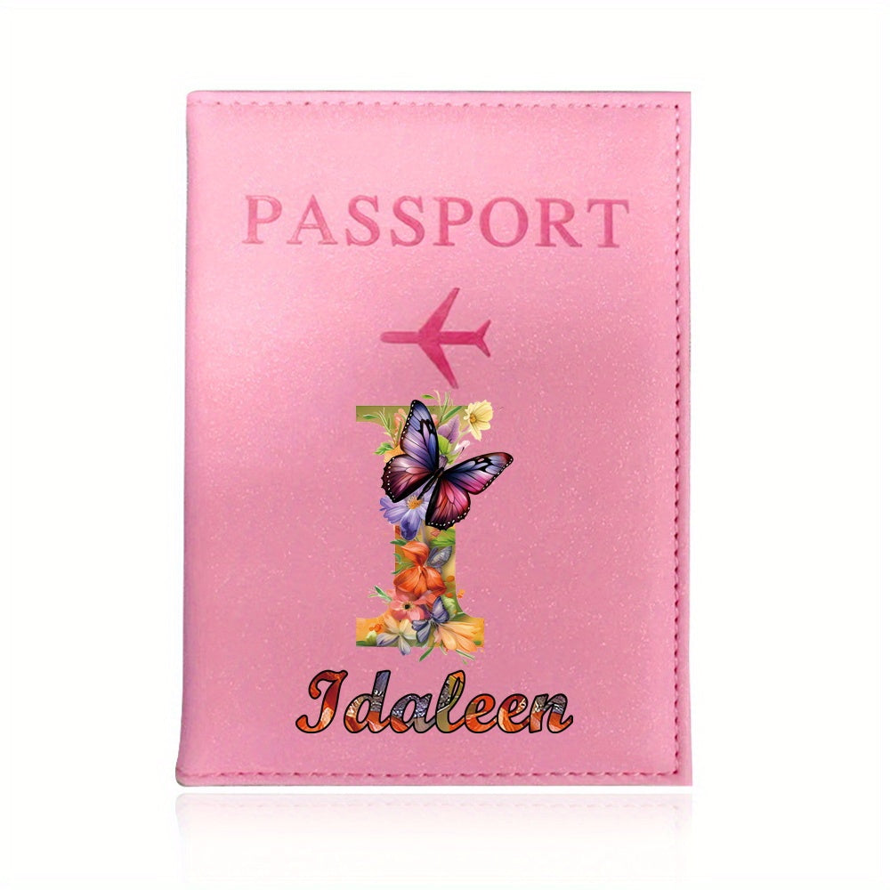 Customized Name Initial Pu Leather Passport Holder Cover Personalized Custom Ultra Slim Wallet Organizer Passport Protector Covers Personal Tailor Waterproof Card Case Storage Cases for Men Women Travel Accessories