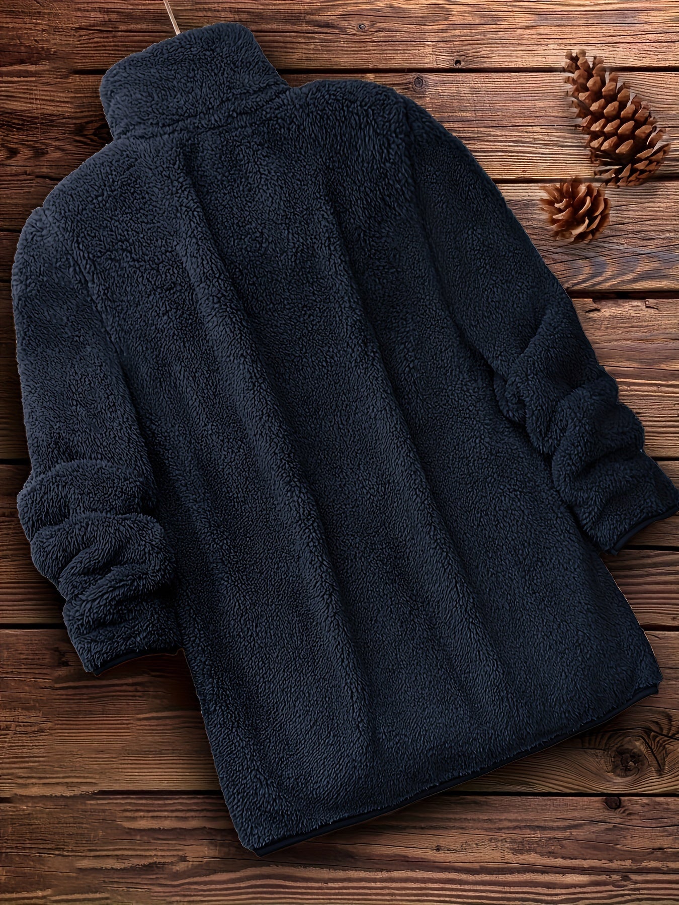 Plus Size Solid Color Fuzzy Coat, Casual Zipper Front Long Sleeve Warm Outerwear For Fall & Winter, Women's Plus Size Clothing