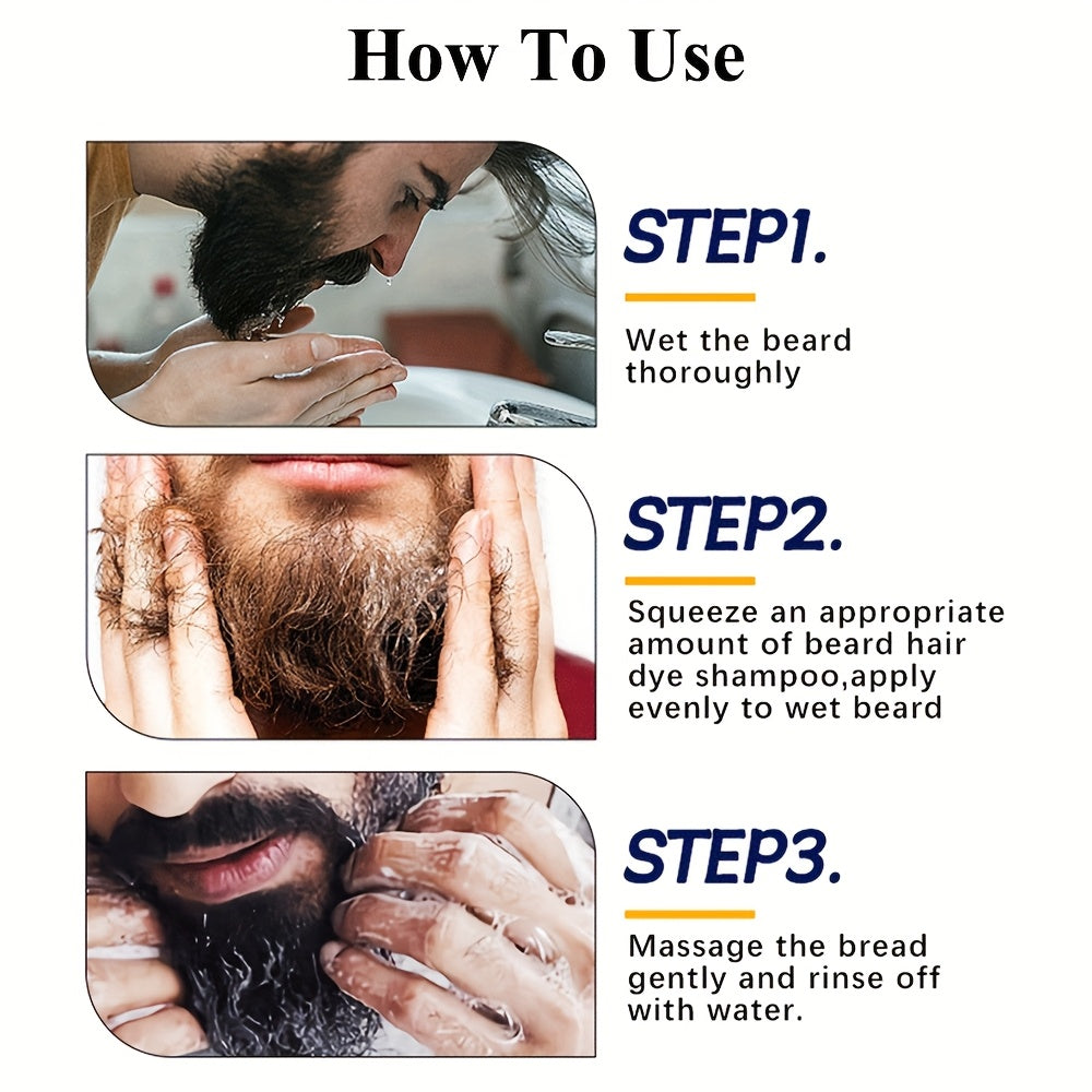 Men's Black Beard & Hair Dye Shampoo - 500ml, Semi-Permanent, Plant-Based Formula for Covering Gray