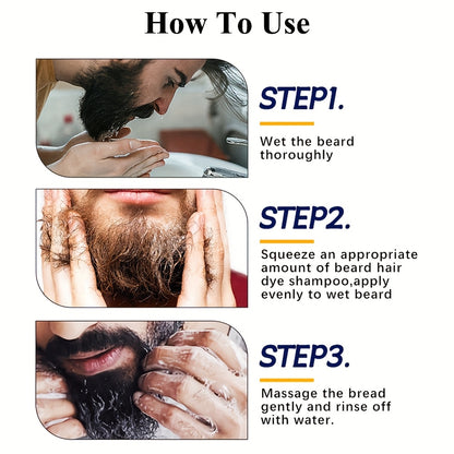 Men's Black Beard & Hair Dye Shampoo - 500ml, Semi-Permanent, Plant-Based Formula for Covering Gray