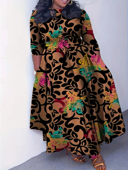 Elegante vestido de poliéster de talla grande con cinturón: cuello redondo elástico cómodo, estilo informal para el fin de semana, dobladillo recto, silueta grande con bolsillos, manga corta, tejido de punto jersey para primavera, verano y otoño.