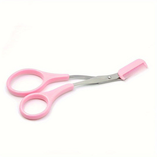 Tijera recortadora de cejas con peine para mujer y hombre, herramienta de maquillaje de acero inoxidable para depilación y modelado de cejas.
