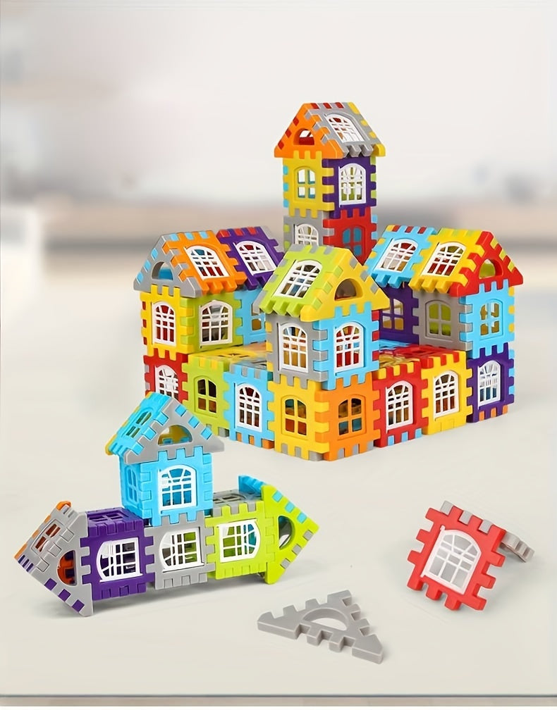 100pcs Building Blocks Set for Youngsters - Educational Puzzle House with Smart Development Features, Portable Plastic Toy for Boys & Girls, White/Blue