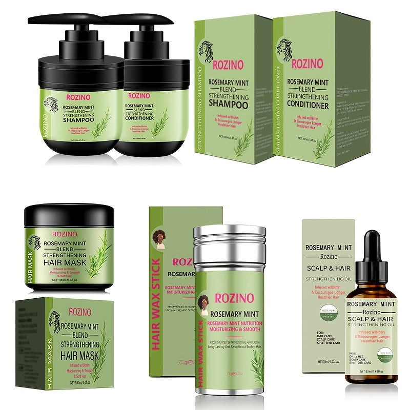 ROZINO Rosemary Mint & Nourishing Hair Mask Set - Moisturizing Care with Natural Extracts for Smooth, Silky Hair - Ideal for All Hair Types, Includes Hydrating Shampoo & Conditioner, ROZINO