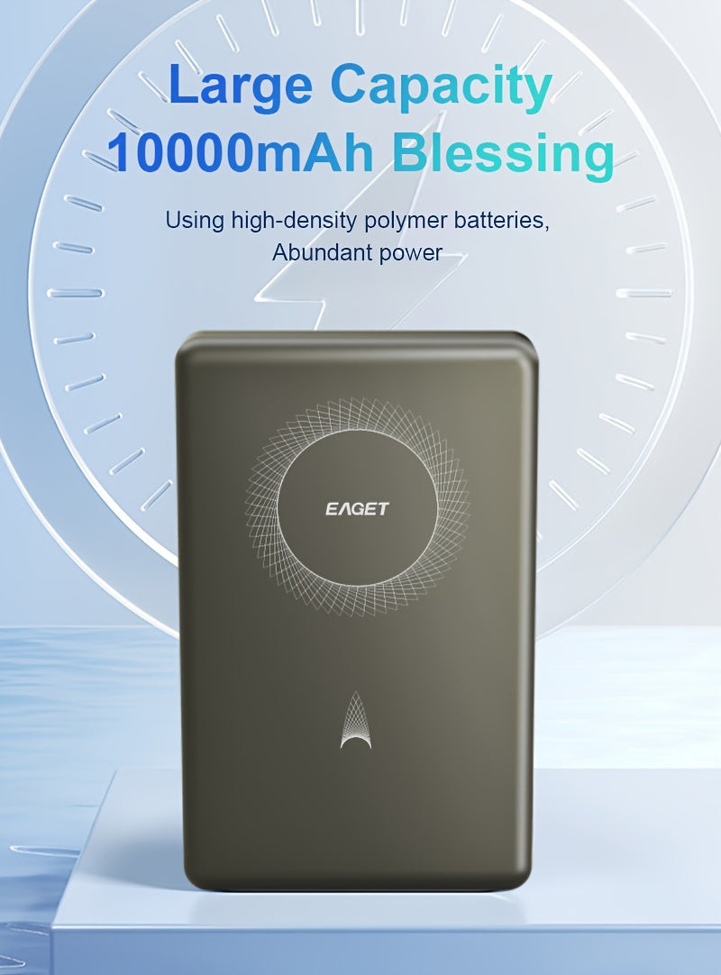 EAGET Magnetic Portable Charger, 10000mAh 22.5W PD Fast Charging, USB-C Power Bank Compatible With IPhone 15/14/13/12 Pro/Mini/Pro Max, For AirPods (Black)