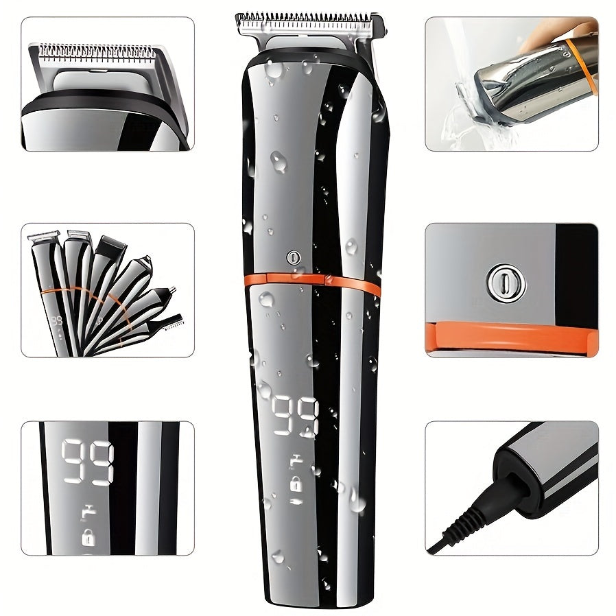 Recortador de barba para hombre, inalámbrico, para bigote, nariz, orejas, rostro, kit de aseo todo en uno, recargable por USB y con pantalla LED (1 juego)