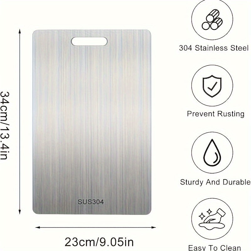 Tabla de cortar de titanio premium: acero inoxidable de doble cara y apto para uso alimentario, ideal para cocina y comedor.