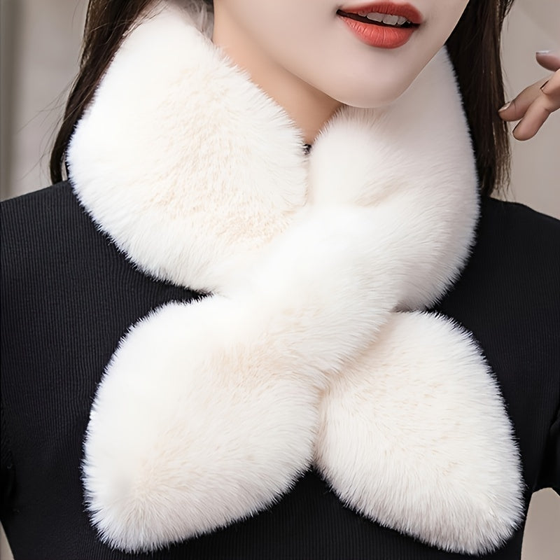 Cozy & Stylish Women's Winter Plush Cross Scarf - Thick, Soft Polyester for Warmth and Neck Protection