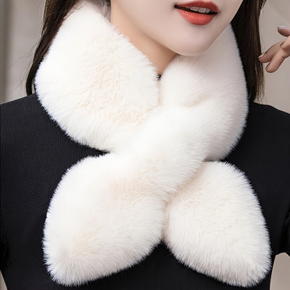 Cozy & Stylish Women's Winter Plush Cross Scarf - Thick, Soft Polyester for Warmth and Neck Protection