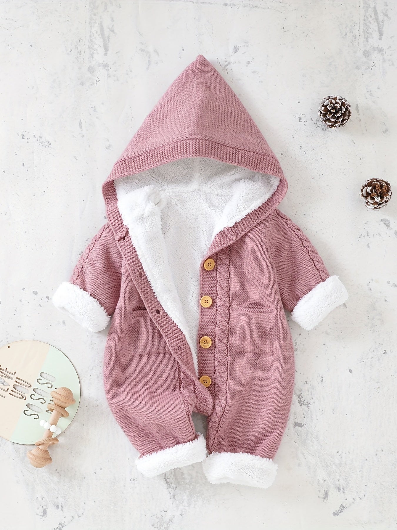 Newborn Boys And Girls Knitted Jumpsuit With Long Sleeve Hooded Pants Jumpsuit