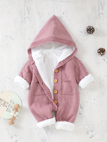 Mono de punto para recién nacidos, niños y niñas, con pantalones y capucha de manga larga
